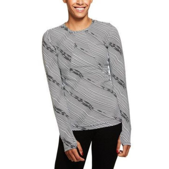 Satva Tops - Satva Womens Deanna Organic Cotton LS Movement Tee Black White Wave Print Sz S